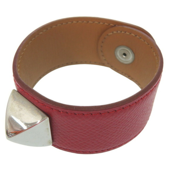 Hermes Medor Bangle Leather Metal Red D Stamp 0564HERMES - Picture 1 of 10